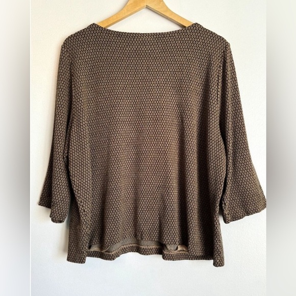 J Jill Ponte Knit Top Women’s XL 3/4 Sleeve Pocket Brown Black Geometric Boxy - Picture 3 of 10